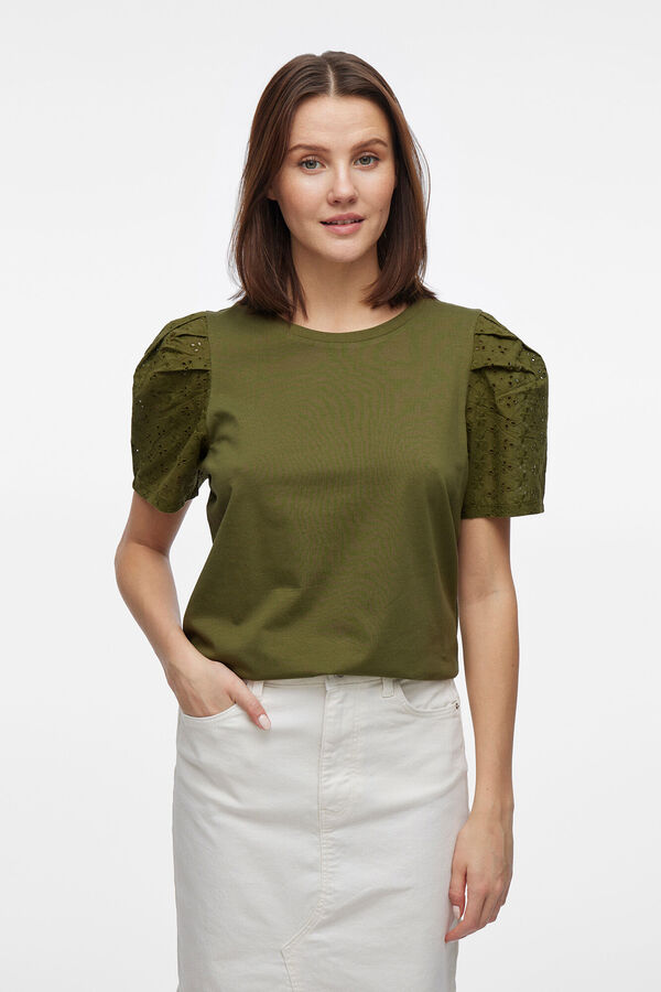 Vila Camiseta manga bordado inglesa Verde