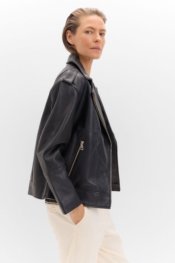 Cortefiel Cazadora piel biker oversize Negro