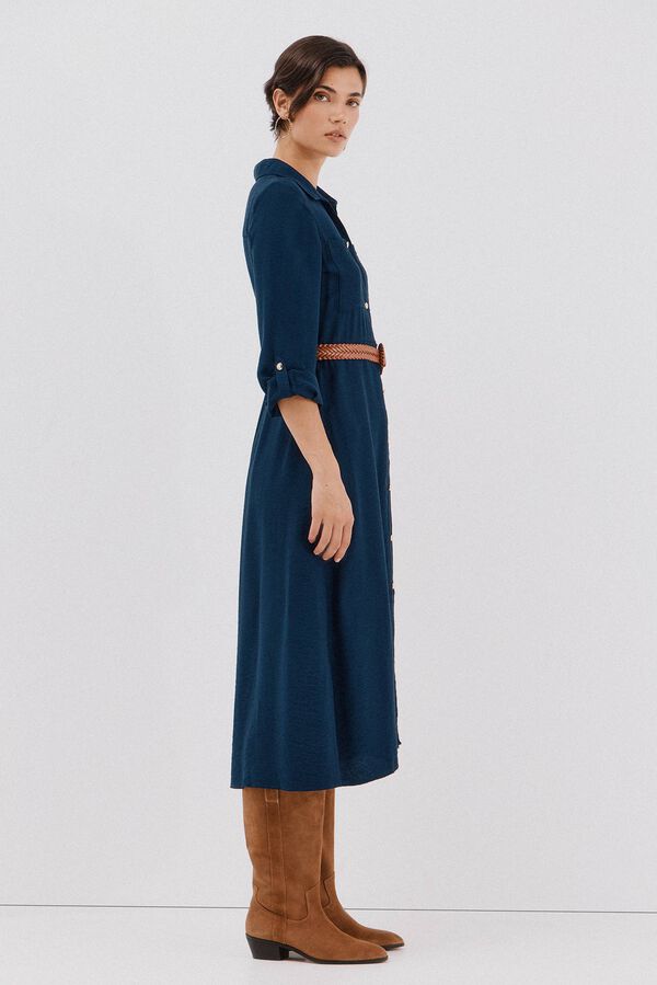 Cortefiel Vestido camisero cintur&oacute;n Azul marino