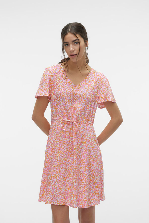 Vero Moda Vestido corto manga corta y cuello pico Blanco