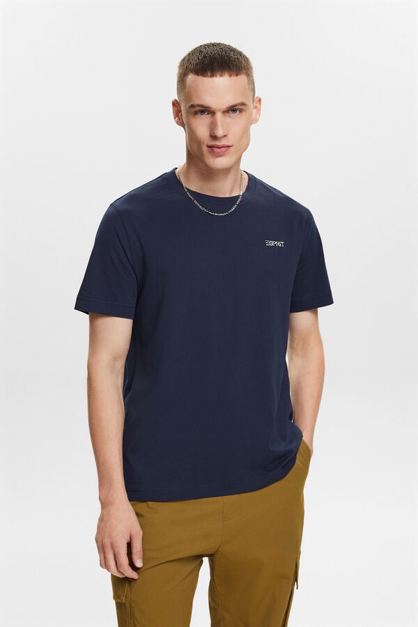 Esprit Camisola b&aacute;sica algod&atilde;o regular fit pequeno logo Azul