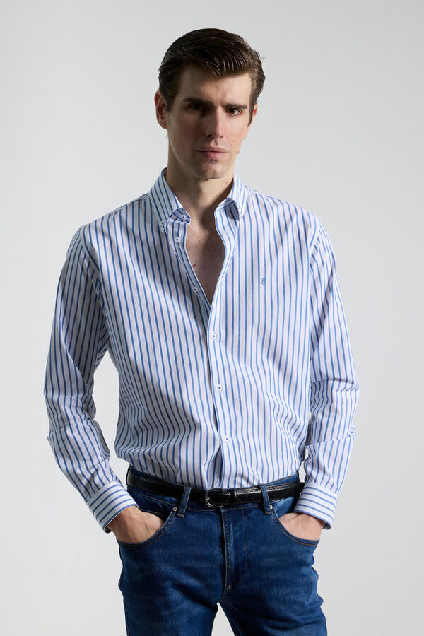 PuroEGO Camisa casual de algod&atilde;o riscas Azul