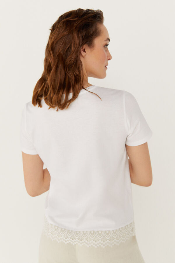 Cortefiel Camiseta detalle puntilla Blanco