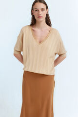 Vila Top de malha com lurex Castanho