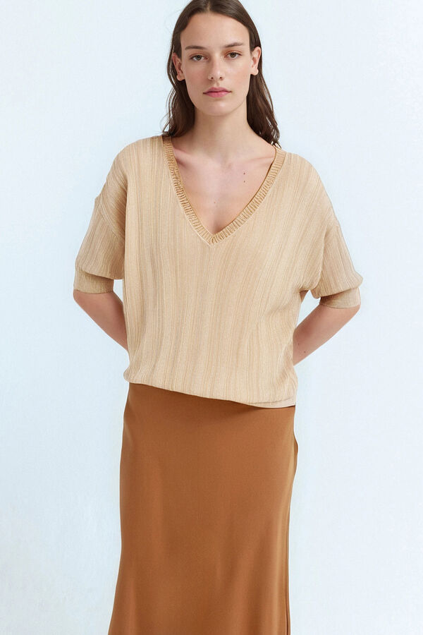 Vila Top de malha com lurex Castanho