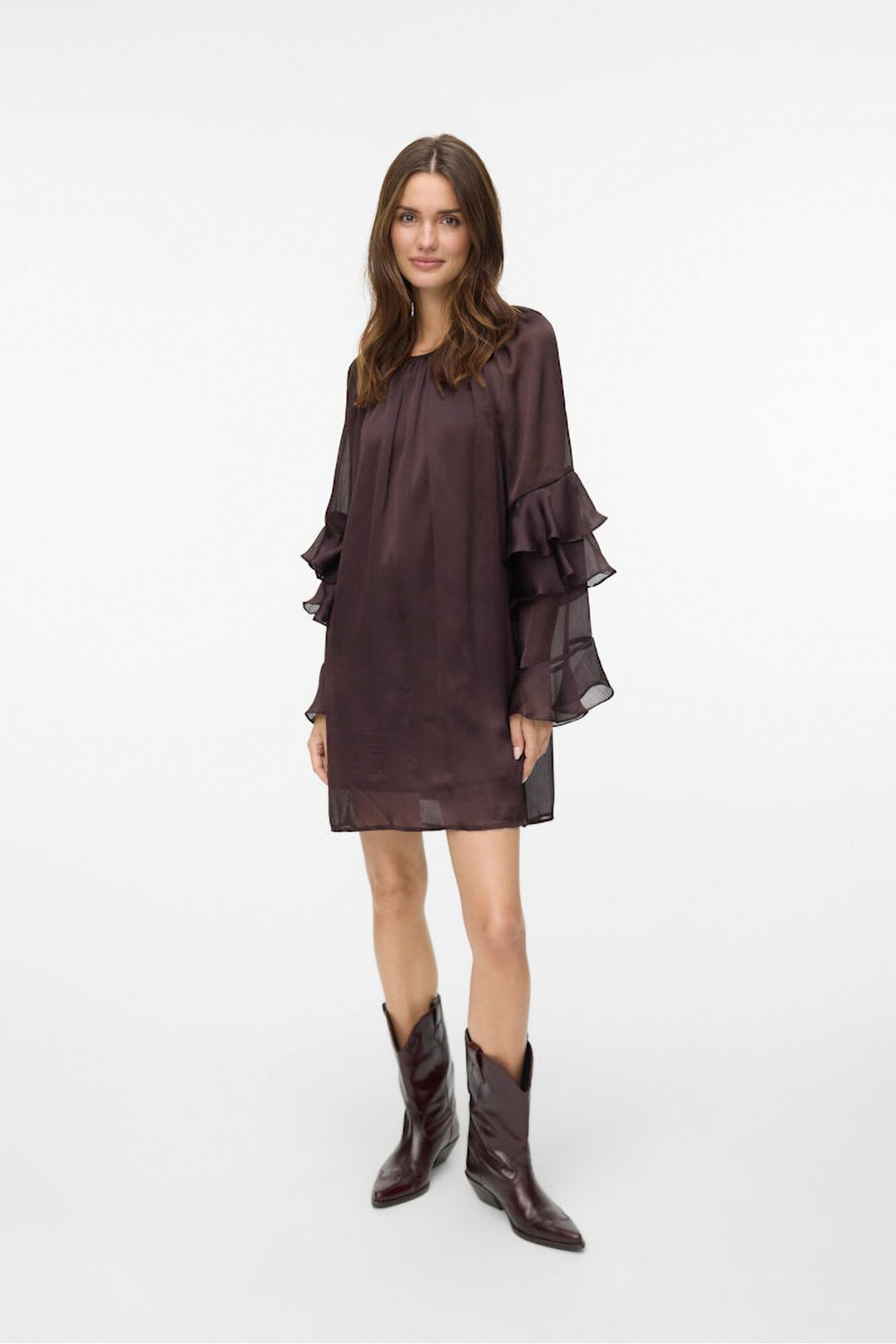 Vero Moda Vestido corto gasa manga volantes