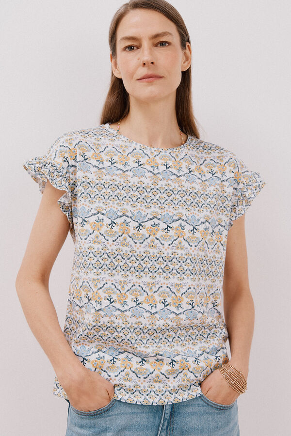 Cortefiel Camiseta básica volante Estampado beige