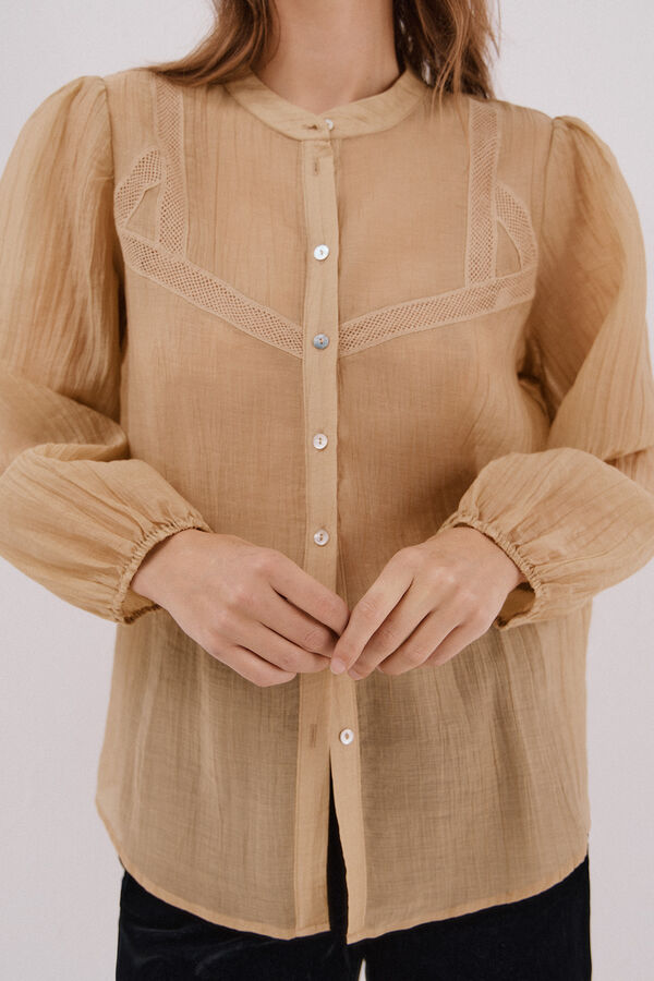 Cortefiel Blusa encaje cuello mao Blanco