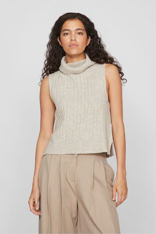 Vila Chaleco de punto de cuello vuelto Beige