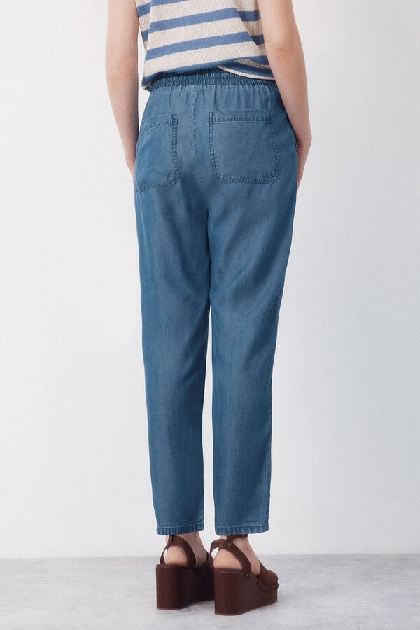 Cortefiel Pantalones Fluidos Tencel Azul