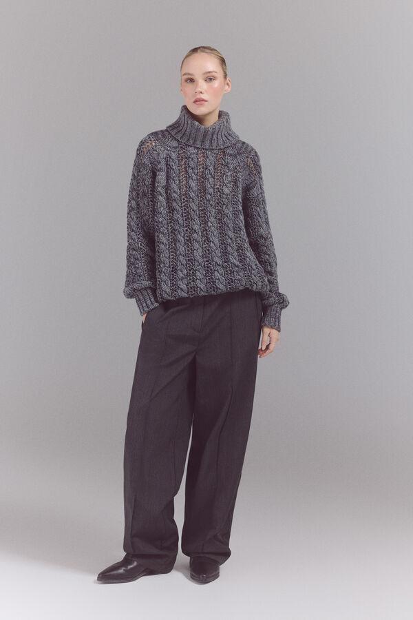 Slowlove Su&eacute;ter de malha gola em malha perfurada Cinzento