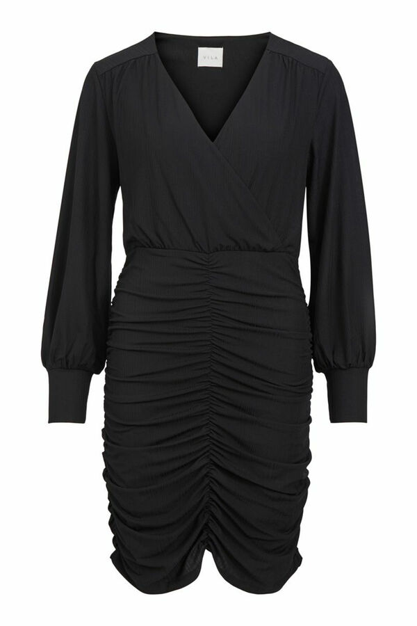 Vila Vestido curto entalhado franzido Preto