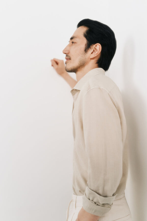 OOTO Camisa algodão linho manga comprida Tostado