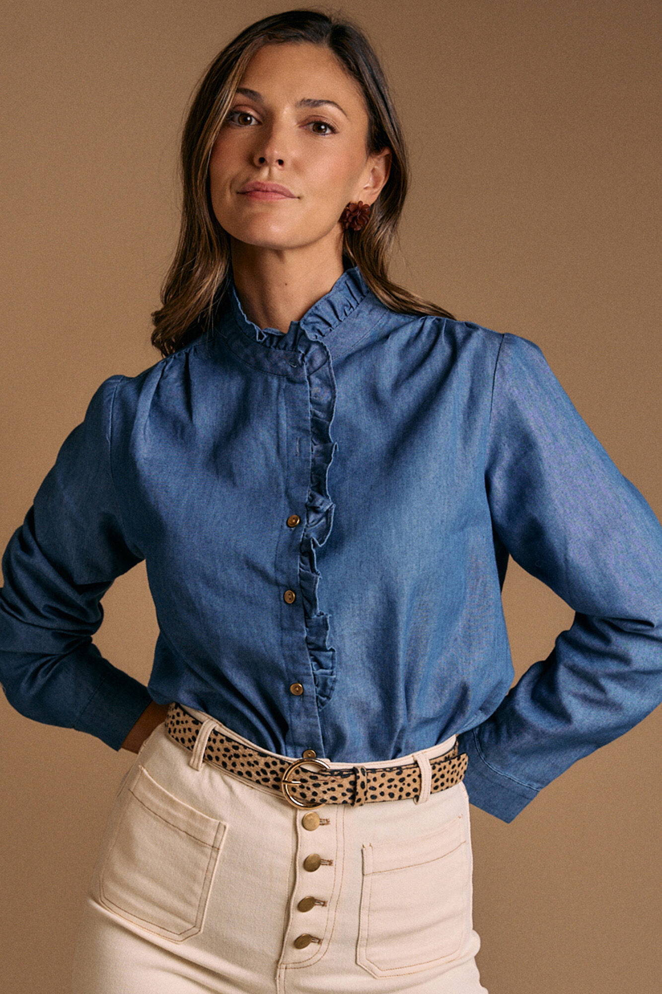 Pol&iacute;n Et Moi Camisa denim com babados Javiera