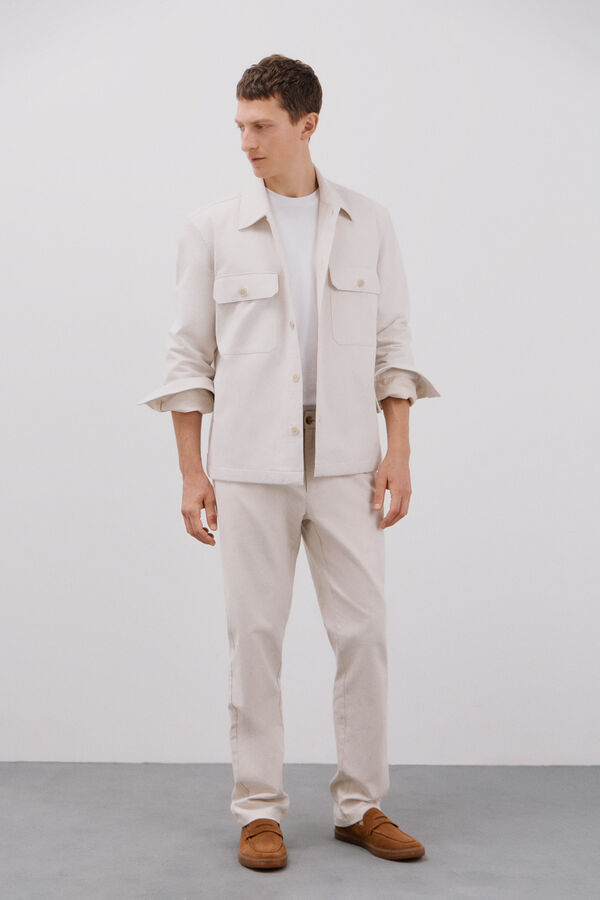 Cortefiel Overshirt de linho de algod&atilde;o coordenado Tostado