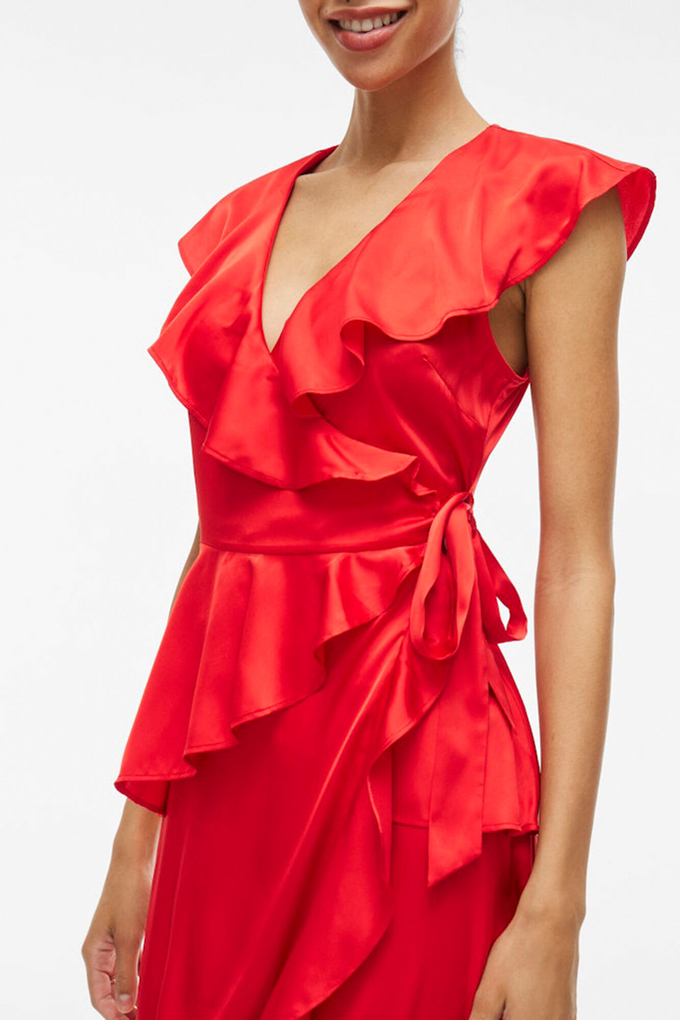 Vila Vestido satinado midi cruzado