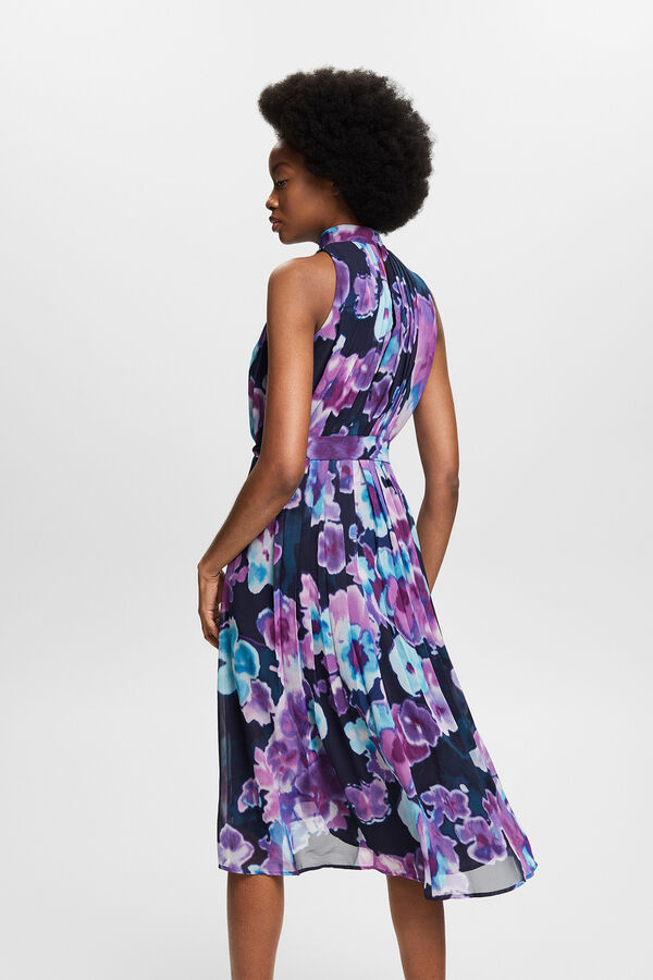 Esprit Vestido comprido estampado gola alta Azul