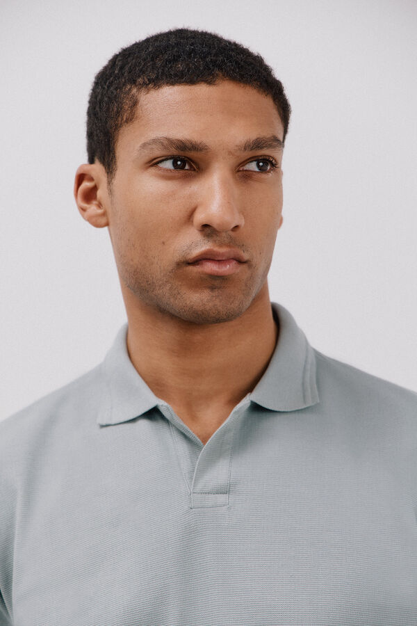 Cortefiel Polo estruturado com gola aberta Azul