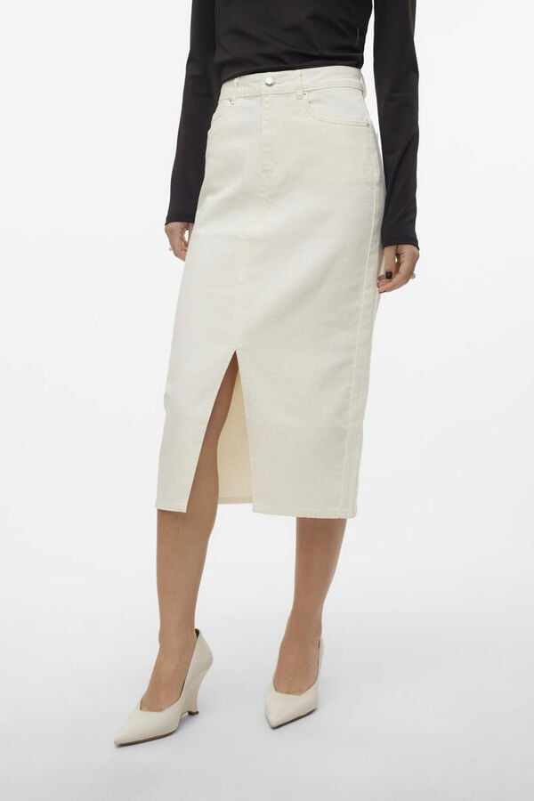 Vero Moda Saia de ganga midi Branco