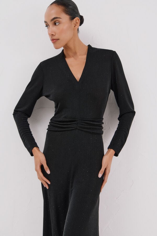 Cortefiel Vestido satinado brillos Negro