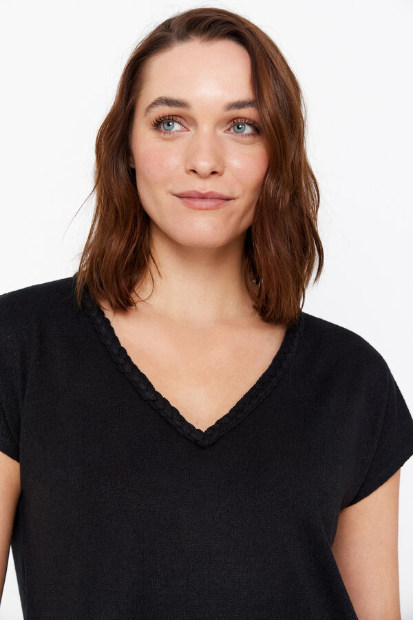 Cortefiel Top de punto trenza bordada Negro