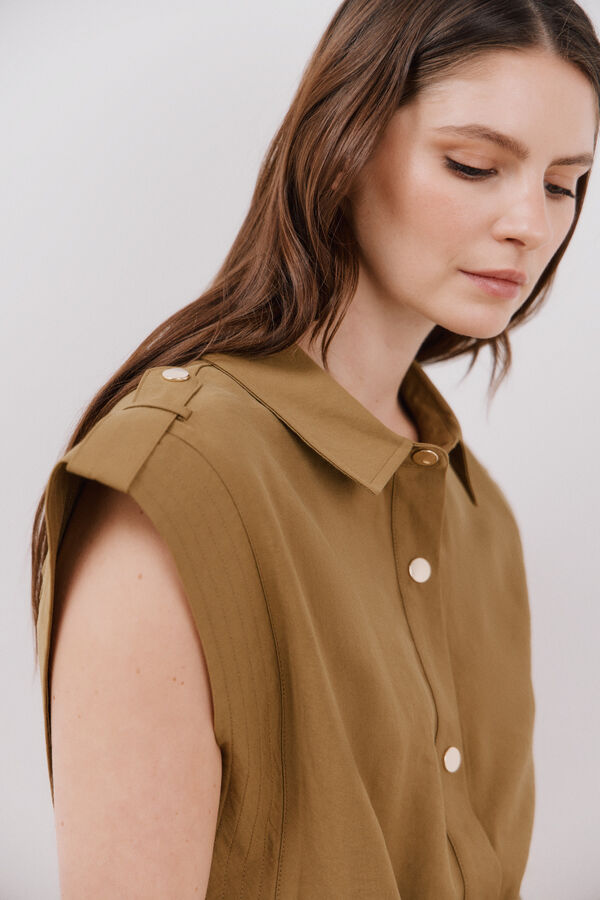 Cortefiel Chaleco largo bolsillos Verde