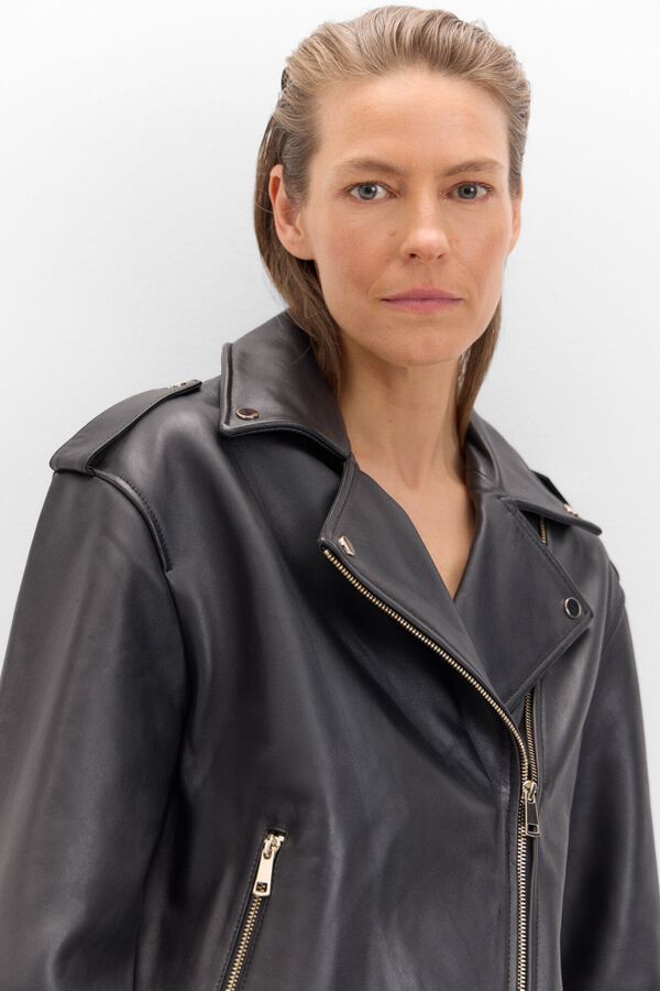 Cortefiel Cazadora piel biker oversize Negro