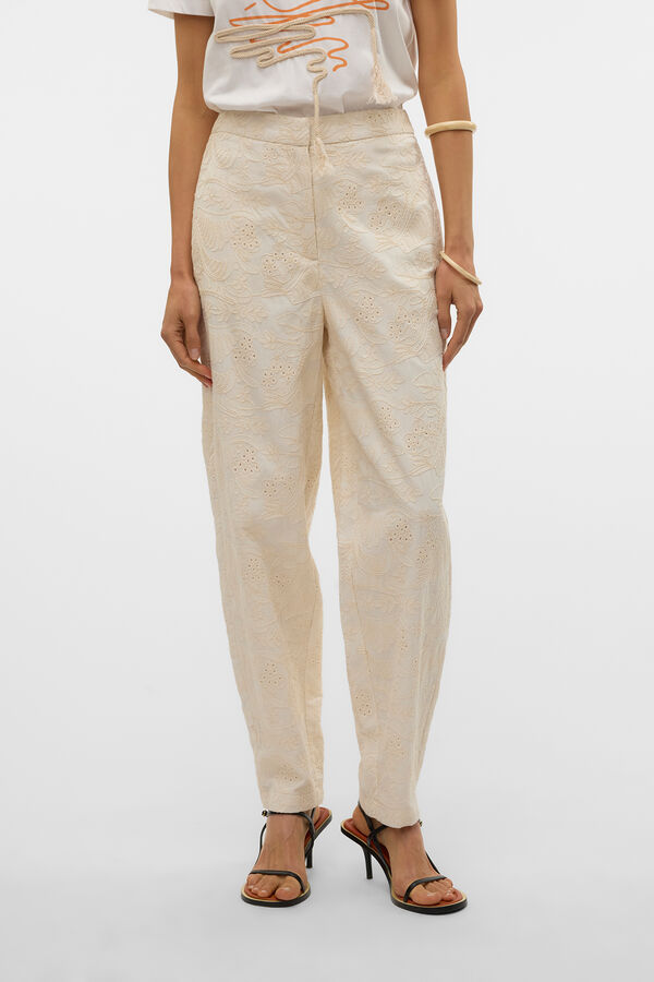 Vero Moda Pantal&oacute;n de tiro alto con bordados Blanco