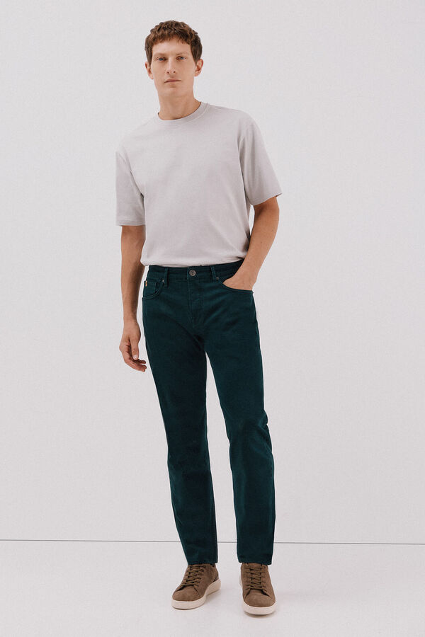 Cortefiel Pantal&oacute;n 5 bolsillos color regular fit Verde oscuro