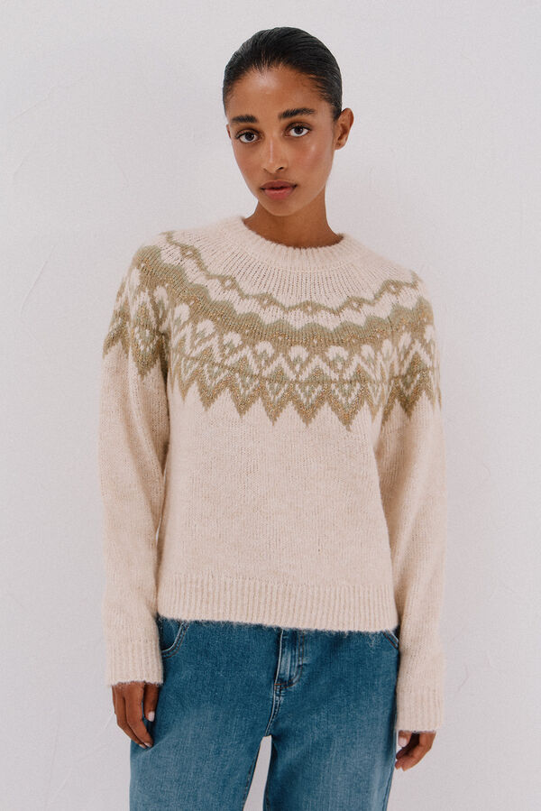 Cortefiel Su&eacute;ter jacquard Fair Isle Ecru