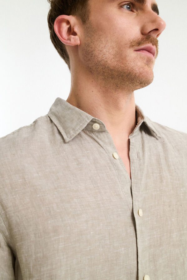 Selected Camisa de manga larga 100% lino Verde