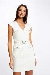 Morgan Vestido ajustado con cintur&oacute;n Marfil