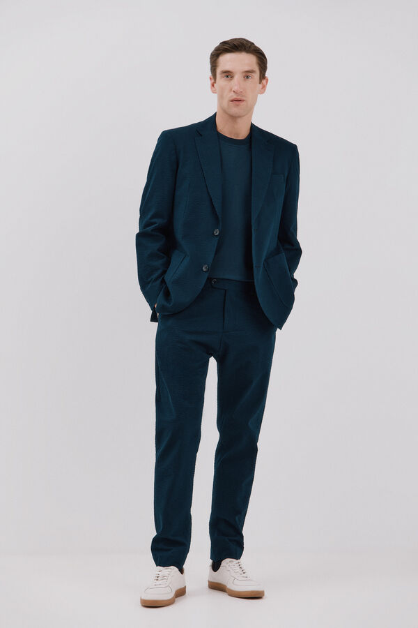 Cortefiel Americana seersucker Azul marino