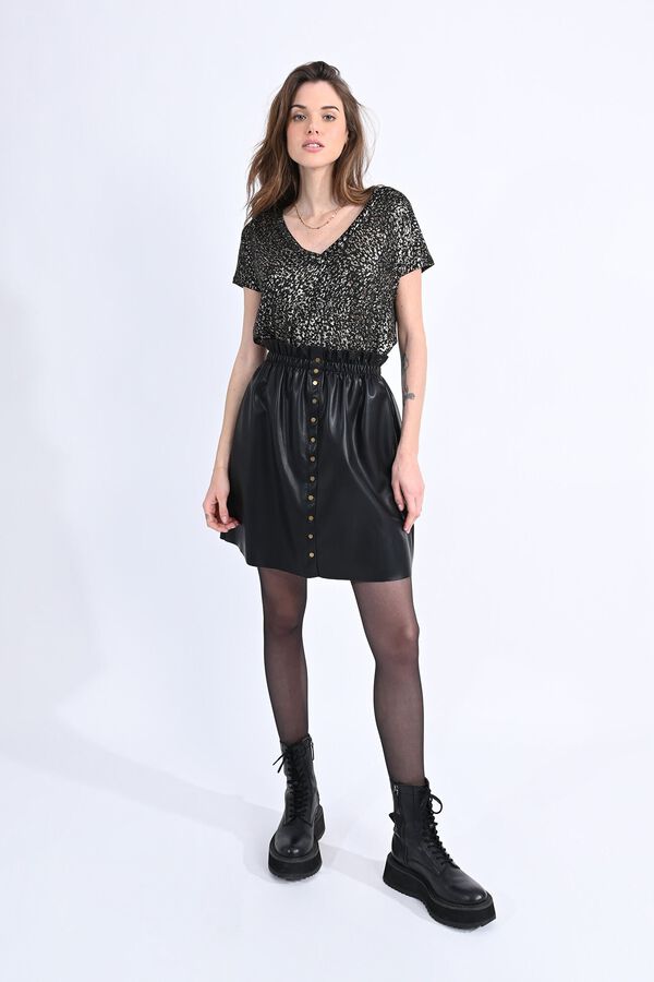 Molly Bracken Saia curta efeito couro detalhe bot&otilde;es Preto