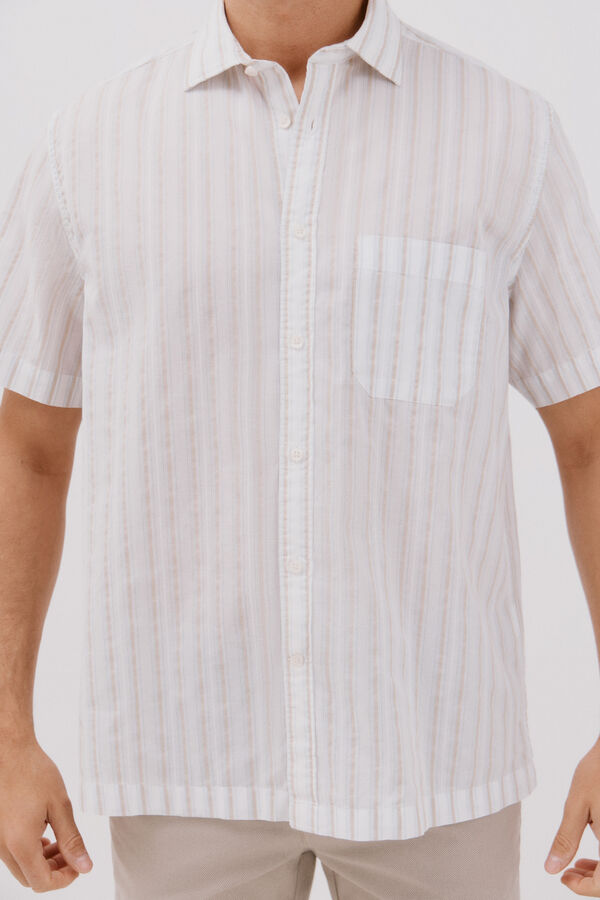 Cortefiel Camisa riscas de manga curta Branco