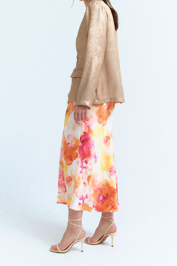 Vila Falda midi satinada estampada Blanco