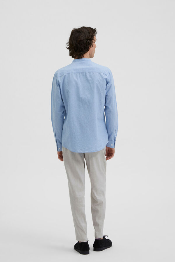 Cortefiel Camisa manga larga con cuello chino Azul