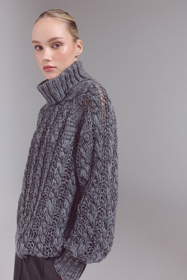 Slowlove Su&eacute;ter de malha gola em malha perfurada Cinzento