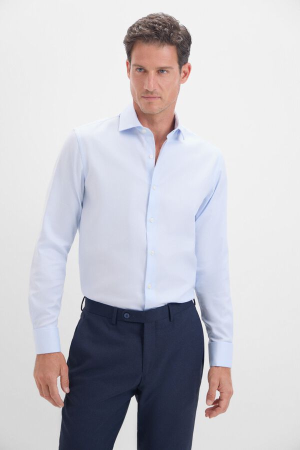 Cortefiel Camisa social com punho duplo Azul