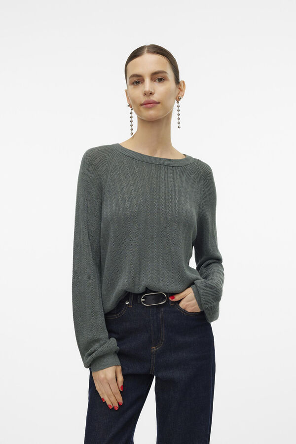 Vero Moda Jersey de punto fino de manga larga Verde oscuro