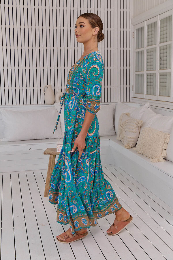 Jaase Vestido largo estampado Tessa Turquesa