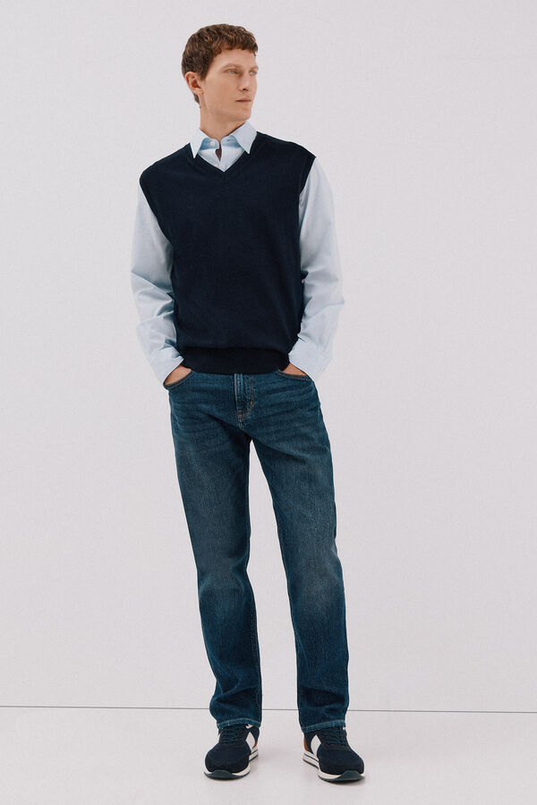 Cortefiel Chaleco punto algod&oacute;n cashmere cuello pico Azul marino