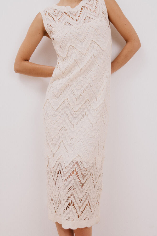 Cortefiel Vestido comprido crochet Ecru