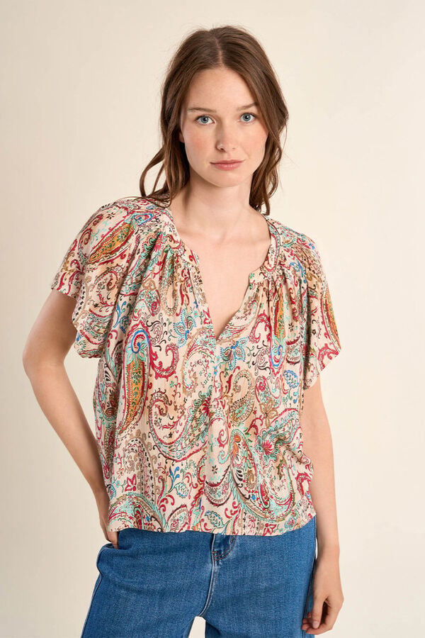 Molly Bracken Top de mulher de manga curta estampado Multicolorido