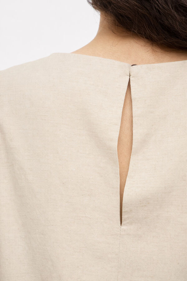 Vila Top de lino efecto globo Beige