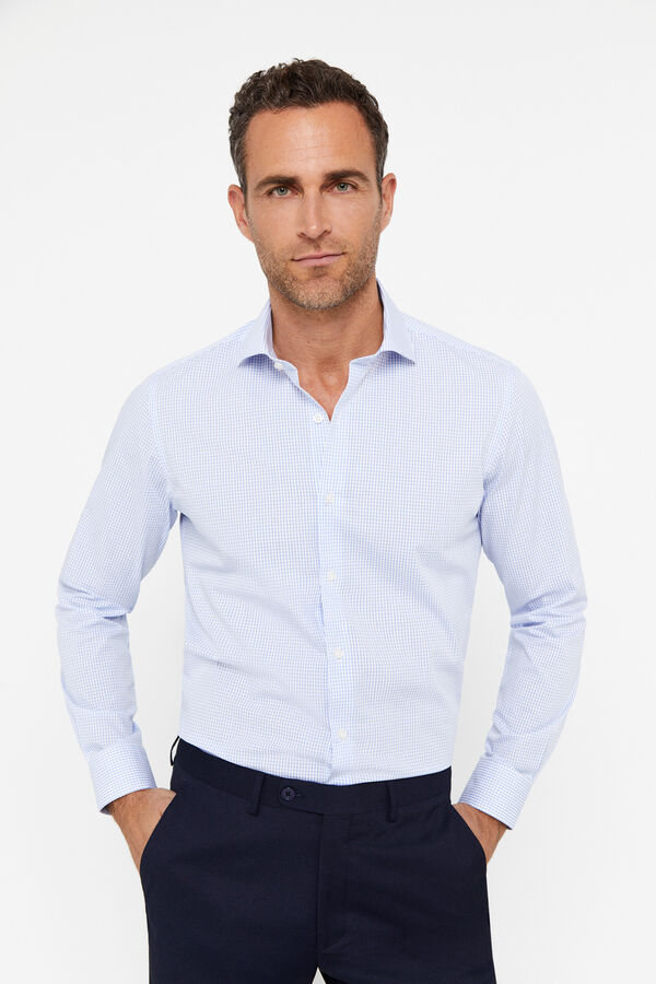 Cortefiel Camisa vestir cuadros facil plancha Azul