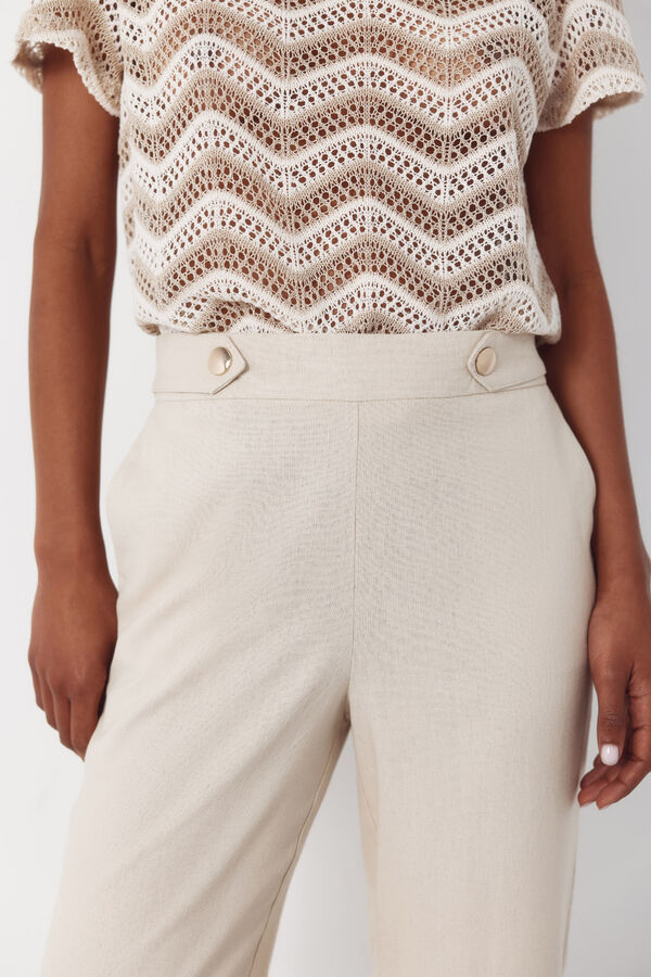 Cortefiel Pantal&oacute;n con lino con botones dorados Beige