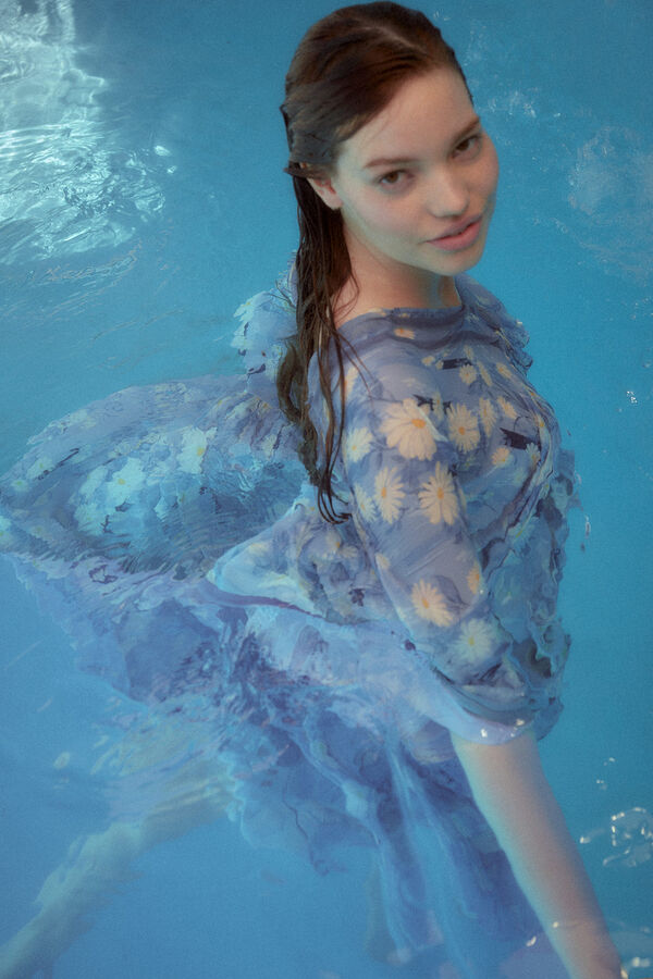 Slowlove Vestido margaritas satinado Estampado azul