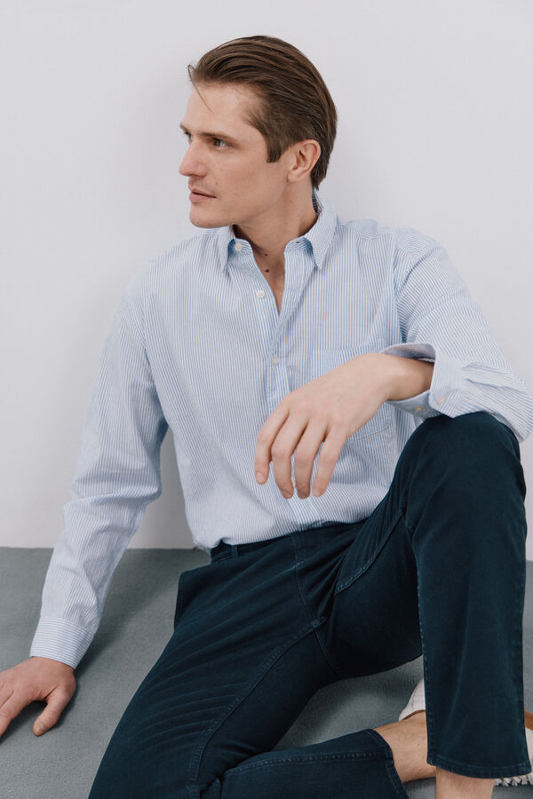 Cortefiel Camisa seersucker riscas Azul
