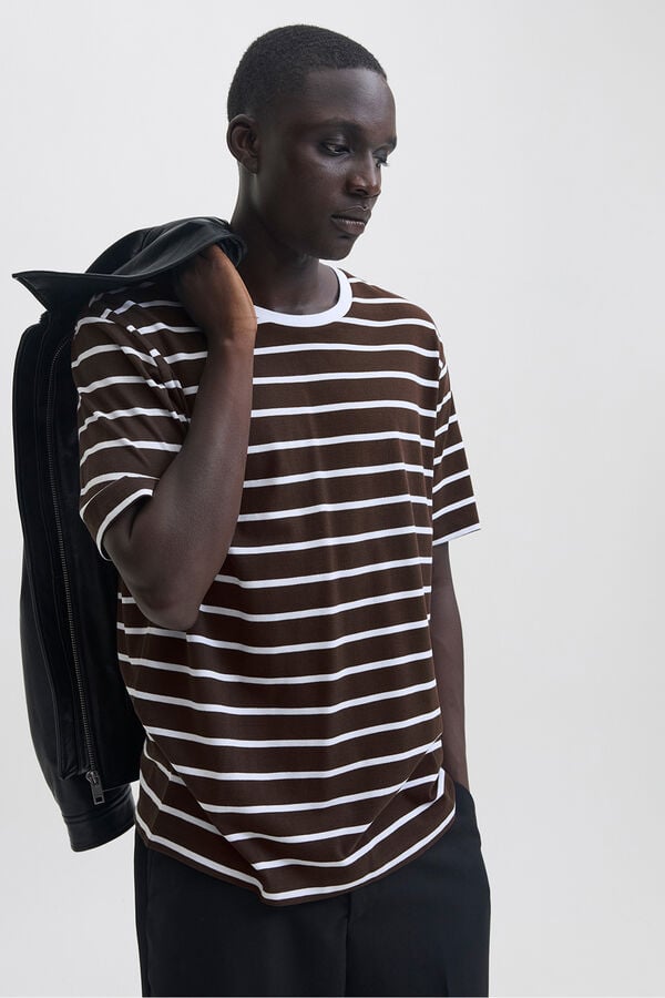 Jack & Jones Camiseta rayas Marr&oacute;n oscuro